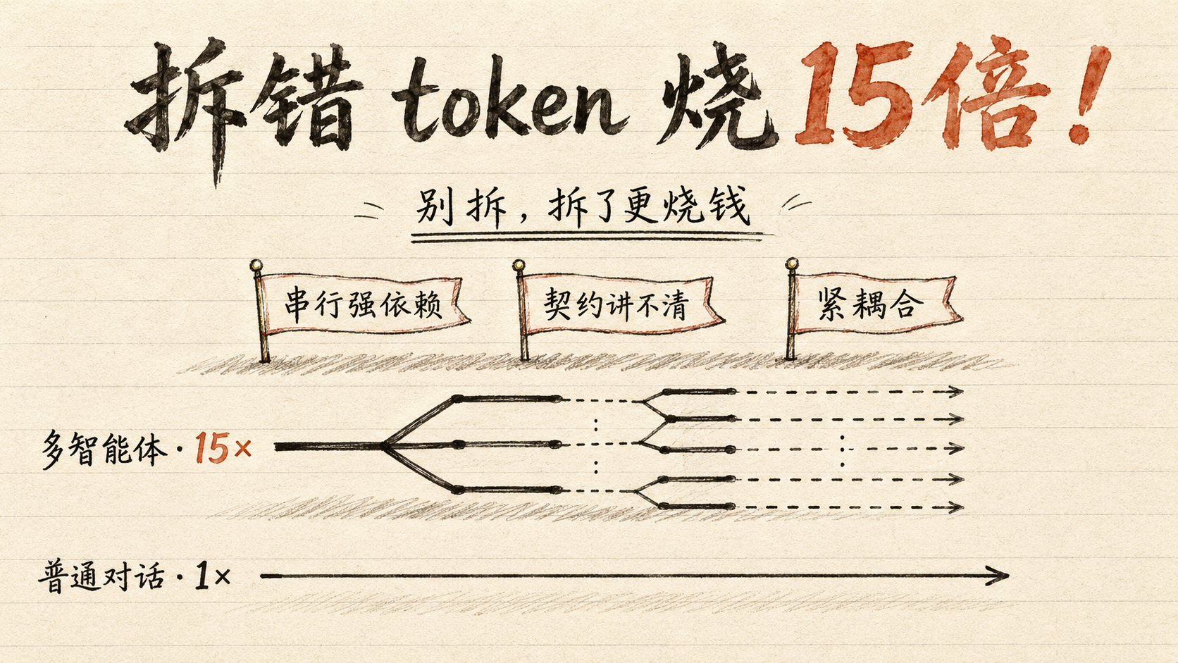 别拆三信号:串行强依赖、契约讲不清、紧耦合——拆错 token 烧 15 倍